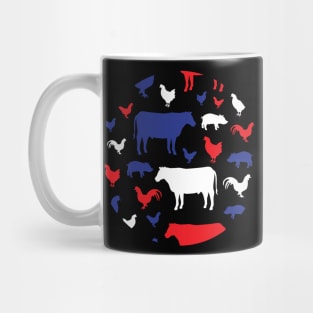 Country farm animal silhouette circle design in red, white and blue colors Mug